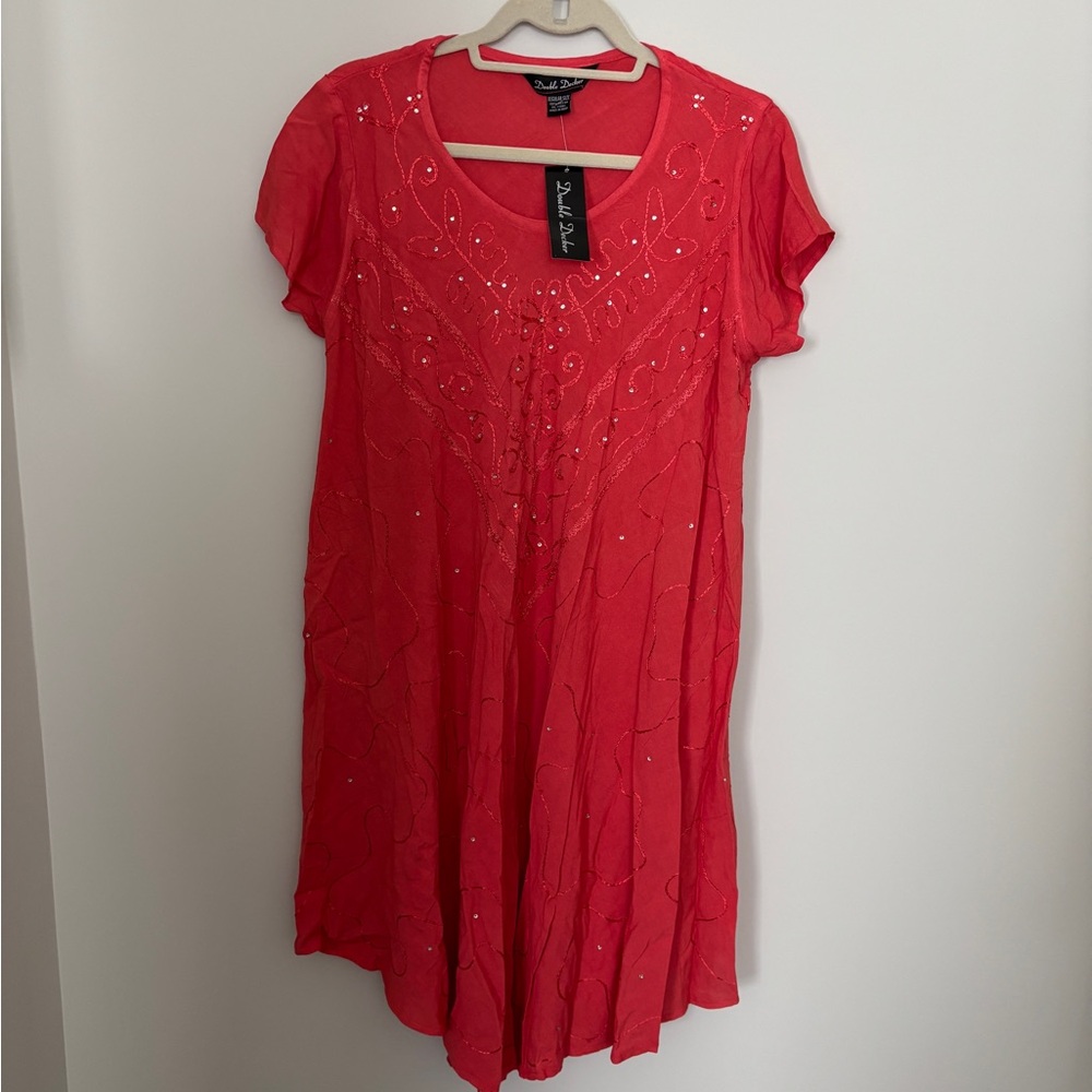 Double Decker NWT Orange Embellished Short Sleeve Dress - PTP 23” Length 41” -